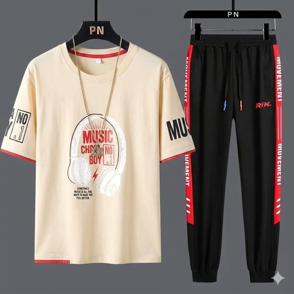 Stylist New Printed  Half Sleeve T-Shirt and Full Pant( Set )For Men1