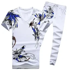 Stylist Printed Cotton Haf Sleeve T-Shirt Full Pant( Set )For Men